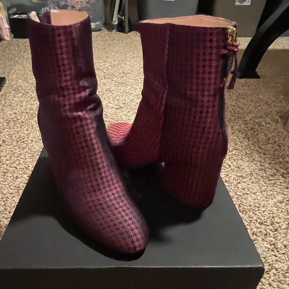 J Crew Chucky Heel Maya Boots Red & Blue - Picture 4 of 5